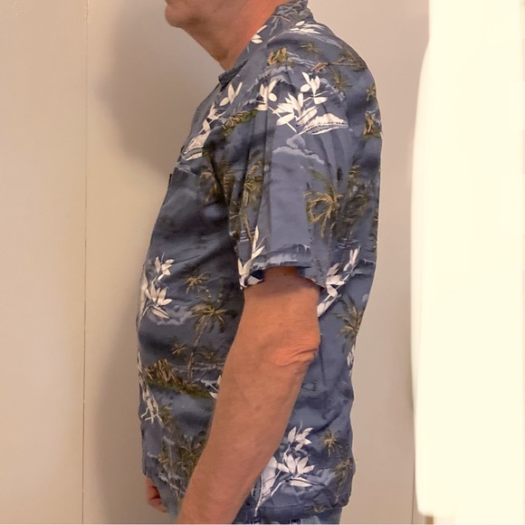 PALMWAVE Hawaiian Surfer Palm Trees Island Blue Shirt Surfer Tropical Men Medium - Picture 4 of 16